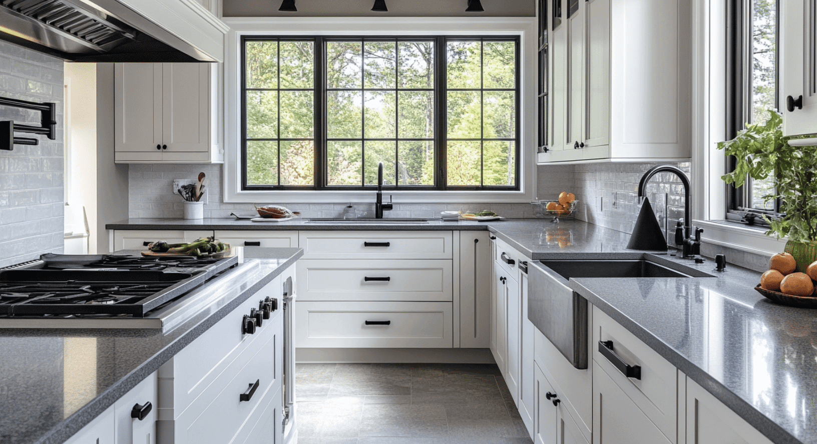 White_Shaker_Cabinets_with_a_Grey_Stone_Countertop_and_Black_Hardware