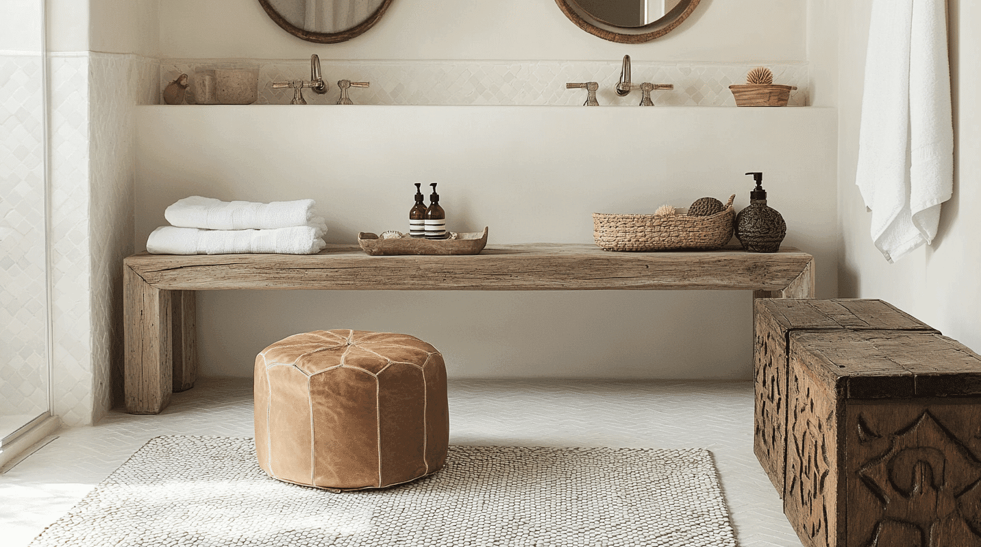 Leather_Poufs_and_Wooden_Benches