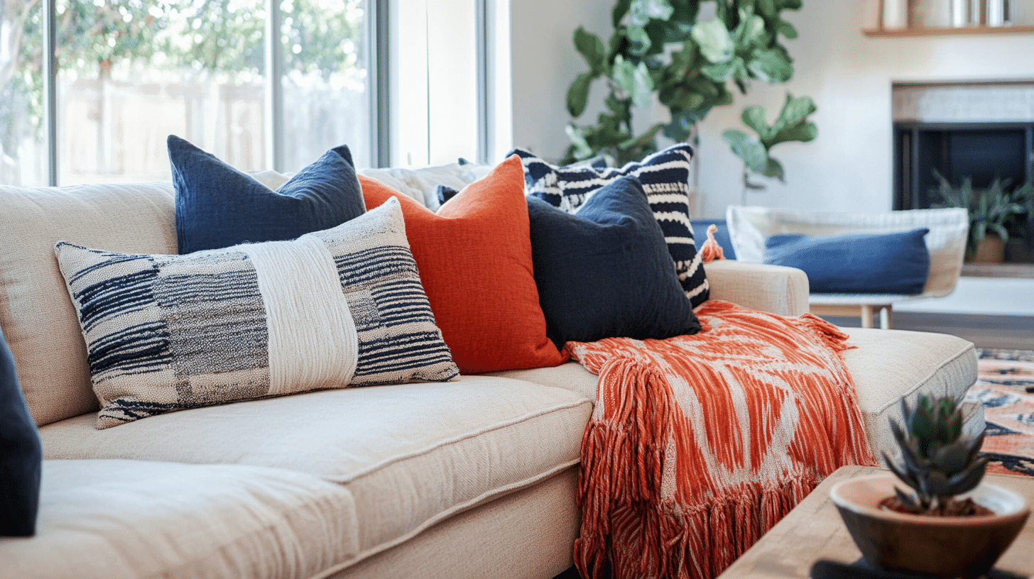Navy_and_Orange_Striped_Throw_Blankets