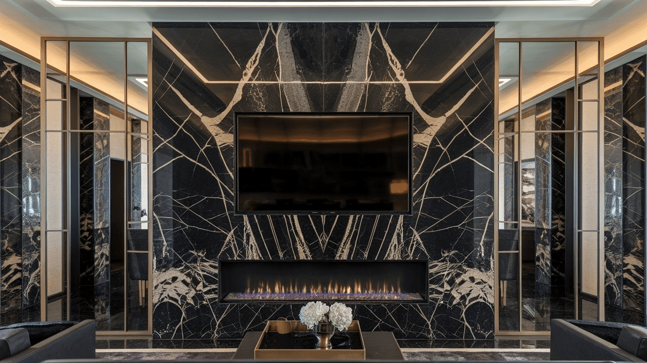 N-3_Black_Marble_Fireplace_with_TV