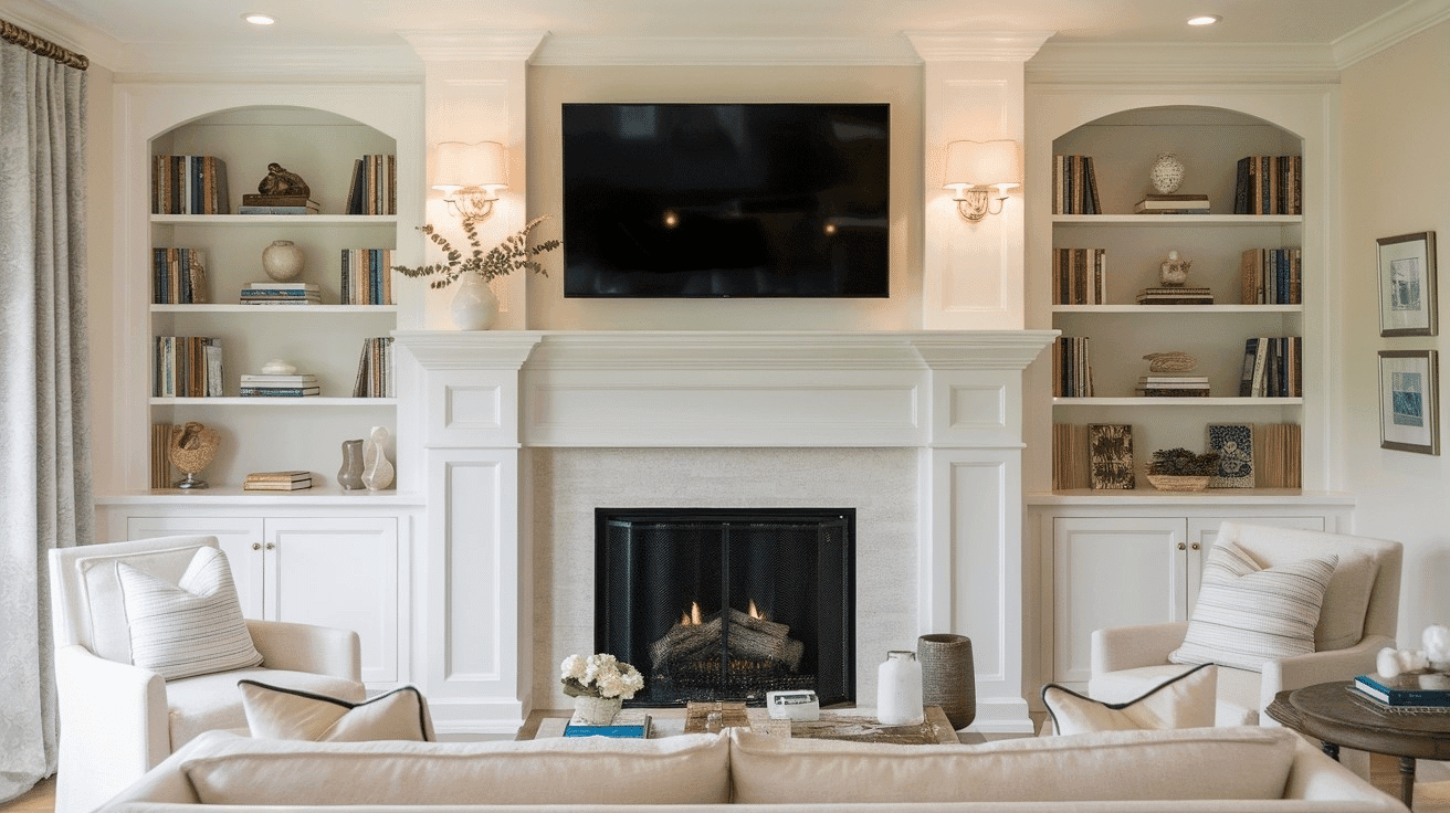 N-6_White_Mantel_Fireplace_with_TV